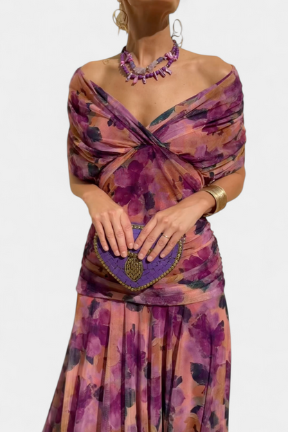 Womens Dress Floral Midi V Neck Pleated 9