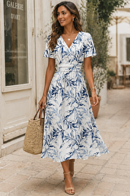 Womens Midi Dress V-Neck Summer Style 0