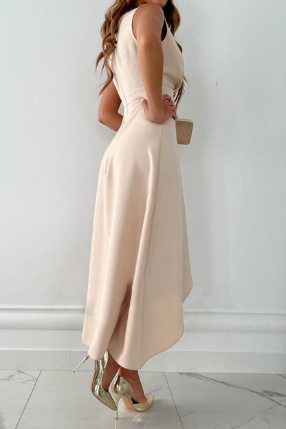 Wrap V-Neck Midi Dress with Cascade Ruffle and Waist Seam – view 2