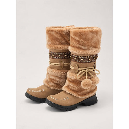 Brown Cozy Boho Mid-Calf Winter Boots
