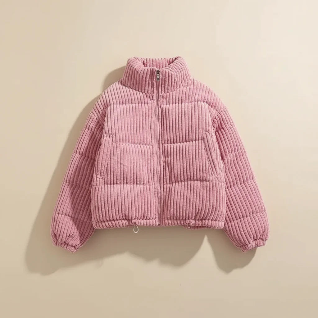 Willow puffer jacket worn, lifestyle shot